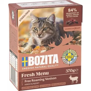 Comida húmeda para gatos BOZITA Fresh Menu 370 g para gatos adultos, sabor ciervo, sin soja, sin gluten