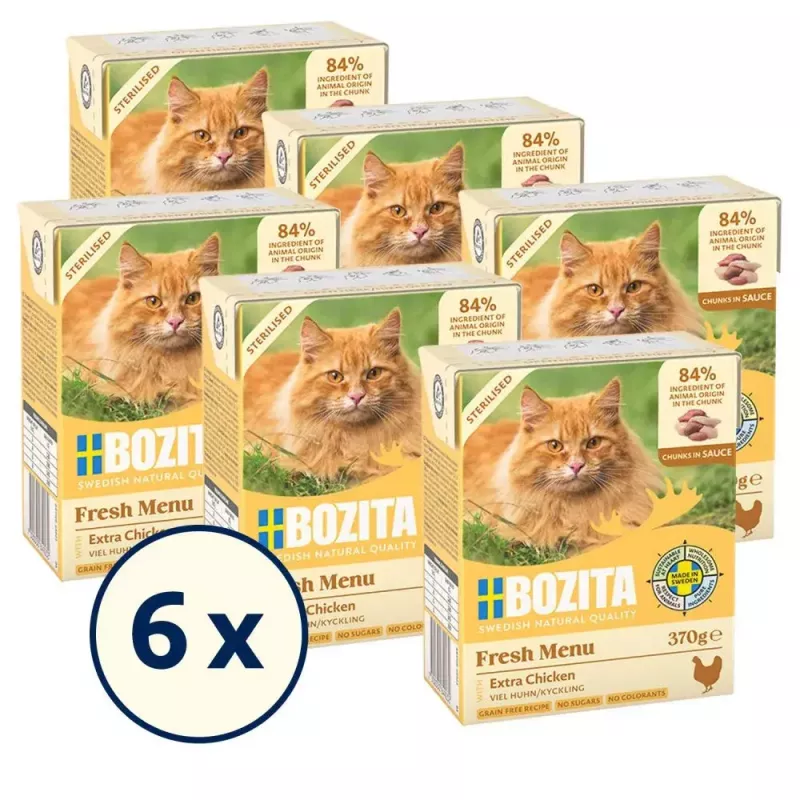 Comida húmeda para gatos BOZITA Fresh Menu Chicken 370 g — adultos, todas las razas, receta de control de peso