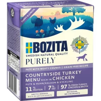 Bozita Purely Paté Duoprotein Junior comida húmeda para perros con pollo y pavo, 370 g