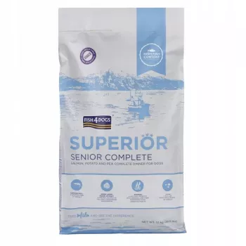 Pienso para perros FISH4DOGS Superior Senior Medium Salmon — 12 kg, sin cereales, para perros mayores de talla mediana
