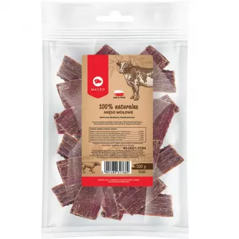 Comida húmeda para perros MACED Beef 100% Nature, 500 g — perros adultos, proteína 56,9 %, grasa 21,5 %, humedad 10,1 %