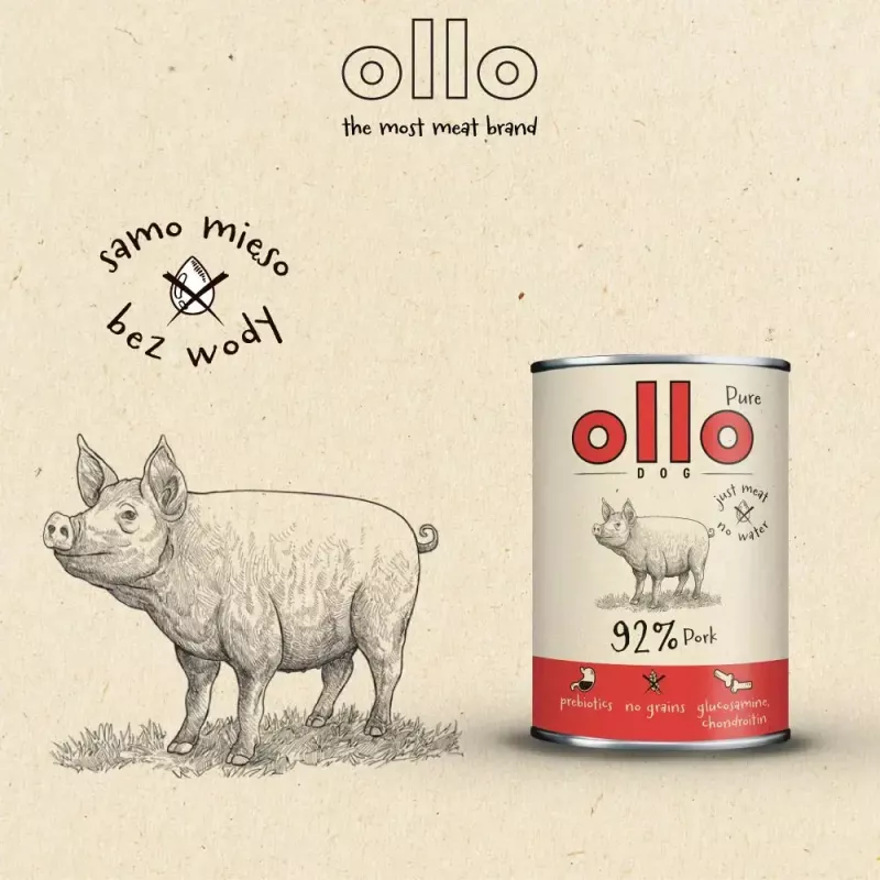 OLLO Pure comida húmeda de cerdo para perros, 850 g