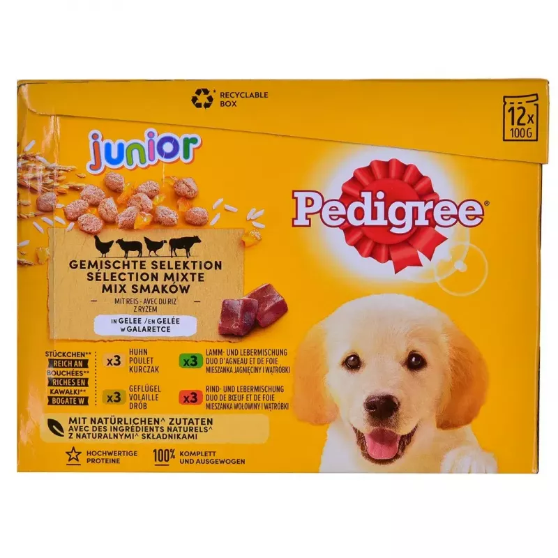 Pedigree Junior Selection Mix comida húmeda para perros, 12 x 100 g