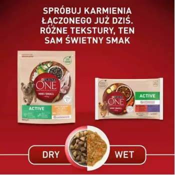 Comida húmeda para perros Purina Nestlé One Mini/Small Active Beef 85 g — comida húmeda para razas pequeñas adultas, 76,4 % humedad, 12,5 % proteína