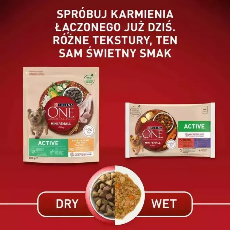 Purina One Mini/Small Active comida húmeda para perros con ternera, 85 g