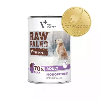 VETEXPERT RAW PALEO Adult Monoprotein Duck 400 g comida húmeda para perros, sin gluten, sin soja, para alergias alimentarias