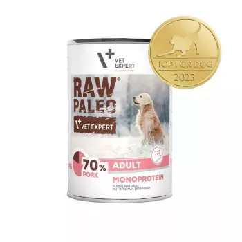Comida húmeda VETEXPERT RAW PALEO Adult Monoprotein Pork 400 g, lata, 72,6 % humedad