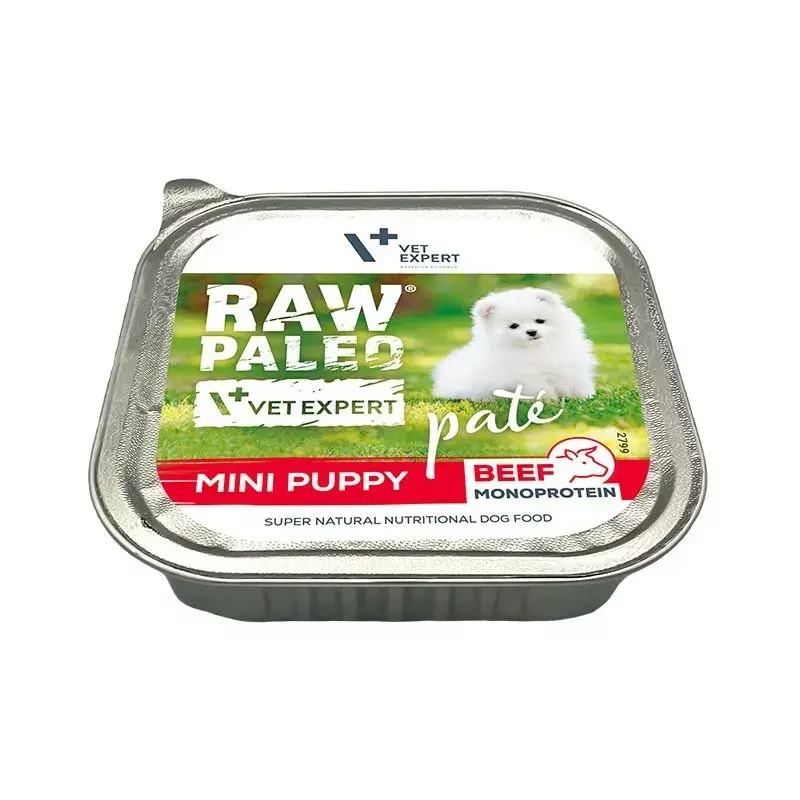 Comida húmeda para cachorros VETEXPERT RAW PALEO Pâté Mini Beef — lata monoproteica de ternera 150 g para cachorros de razas pequeñas