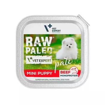 Comida húmeda para cachorros VETEXPERT RAW PALEO Pâté Mini Beef — lata monoproteica de ternera 150 g para cachorros de razas pequeñas