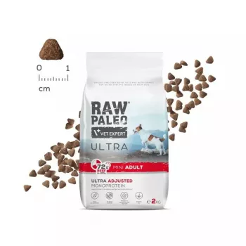 Comida seca para perros VETEXPERT RAW PALEO Ultra Mini Adult Beef 2 kg — alimento completo para perros adultos de razas pequeñas, 28,5 % proteína, 16 % grasa