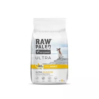 Comida seca para perros VETEXPERT RAW PALEO Ultra Mini Adult Turkey 2 kg – alimento completo para perros adultos de razas pequeñas, proteína 24,5 %, grasa 14 %