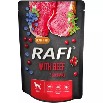 Comida húmeda para perros Dolina Noteci Rafi con ternera, alimento completo en lata para perros adultos, 300 g, humedad 78%, proteína 9%, grasa 7%