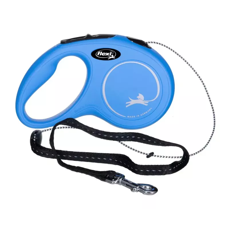 Correa retráctil Flexi New Classic S — cordón, 5 m, correa individual, azul, carga máx. 12 kg