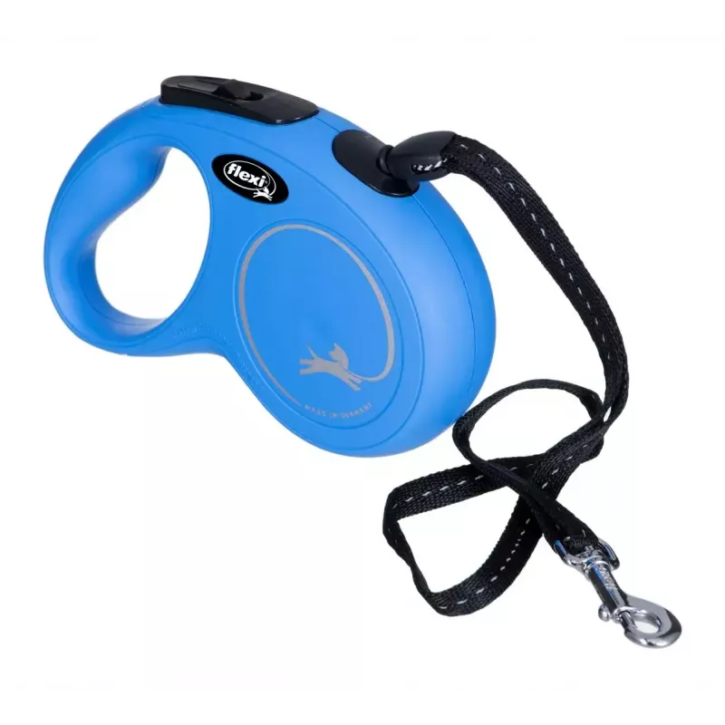 Correa retráctil Flexi New Classic S — cordón, 5 m, correa individual, azul, carga máx. 12 kg