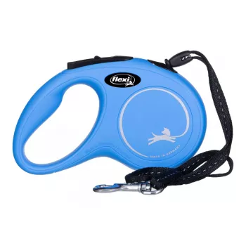 Correa retráctil Flexi New Classic S — cordón, 5 m, correa individual, azul, carga máx. 12 kg
