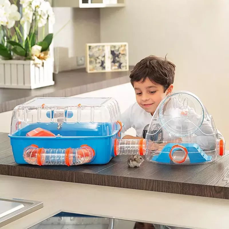 Jaula FERPLAST Combi 2 para hámster, azul transparente, B795×T295×H263 mm, tecnopolímero