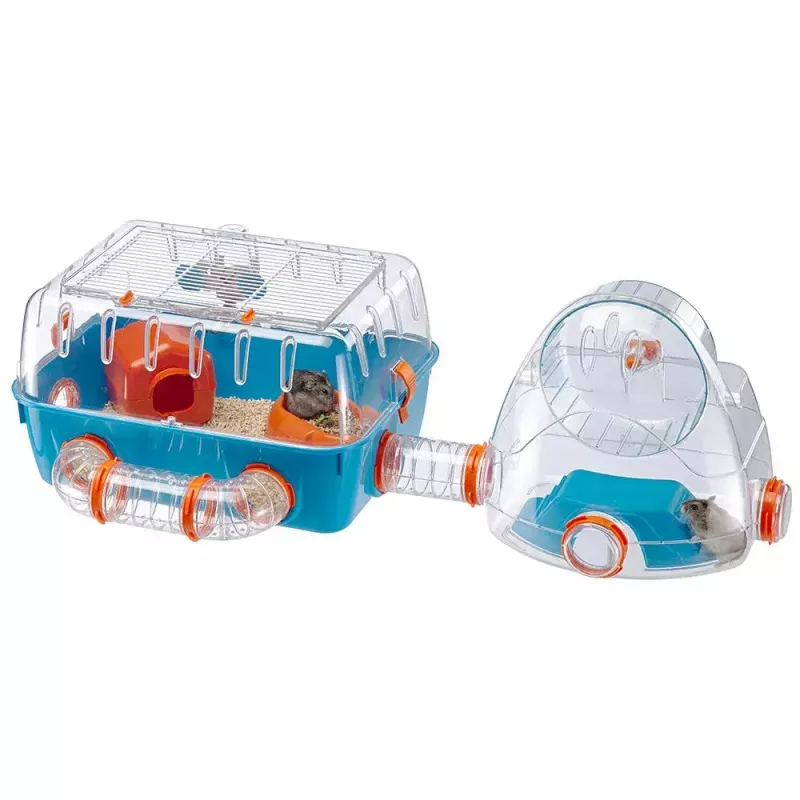 Jaula FERPLAST Combi 2 para hámster, azul transparente, B795×T295×H263 mm, tecnopolímero