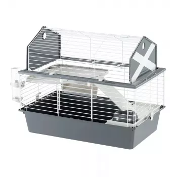 Jaula FERPLAST Barn 80 para conejos gris blanco — 780×480×650 mm, metal y plástico, incluye comedero