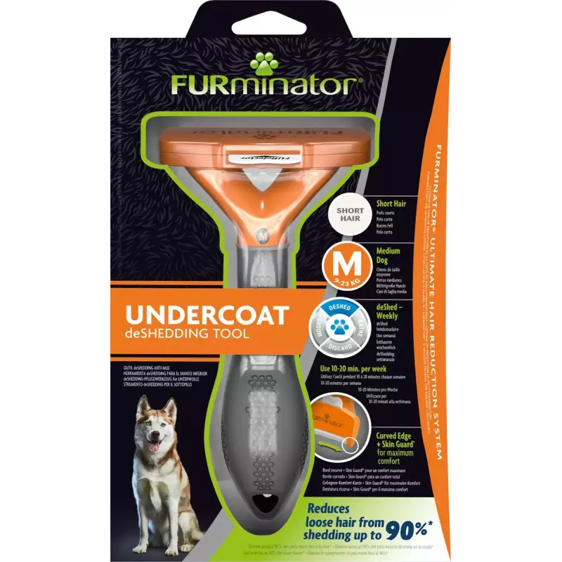 Cepillo deslanador FURminator FUR151388 para perros medianos (10–25 kg), pelo corto, gris naranja
