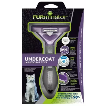 Herramienta deslanadora FURminator M/L para gatos de pelo corto con mango ergonómico y cuchilla de acero inoxidable, 270 g