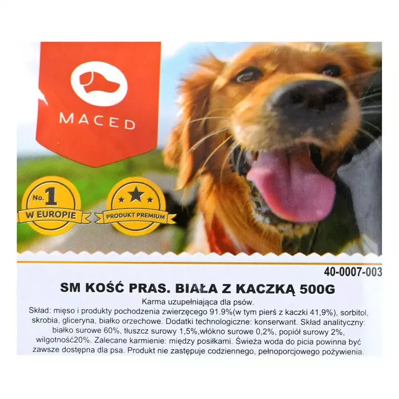 Hueso masticable para perros MACED hueso prensado con pato 500 g — masticable dental monoproteico para perros