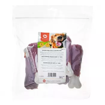 Hueso masticable para perros MACED hueso prensado con pato 500 g — masticable dental monoproteico para perros