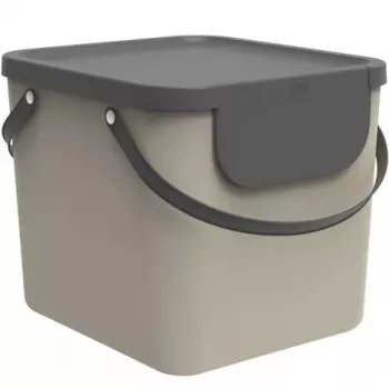 Contenedor de residuos Rotho Albula rectangular 40 L, tecnopolímero, capuchino, 400×358×340 mm, orificio para colgar
