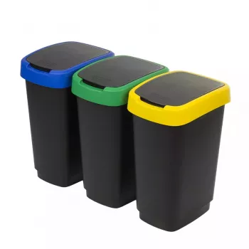 Separador de residuos de tres compartimentos rotho Twist 3 × 25 L (tecnopolímero, negro, 252×333×476 mm)
