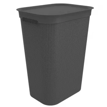 Cesto de ropa rotho Brisen 50 l recolector de ropa de plástico ventilado con tapa y orificio para colgar, negro, 340×431×529 mm