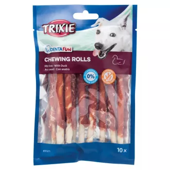 Trixie Dog Chewing Rolls Denta Fun Duck 80 g — snack masticable de cuidado dental para perros adultos, 12 cm