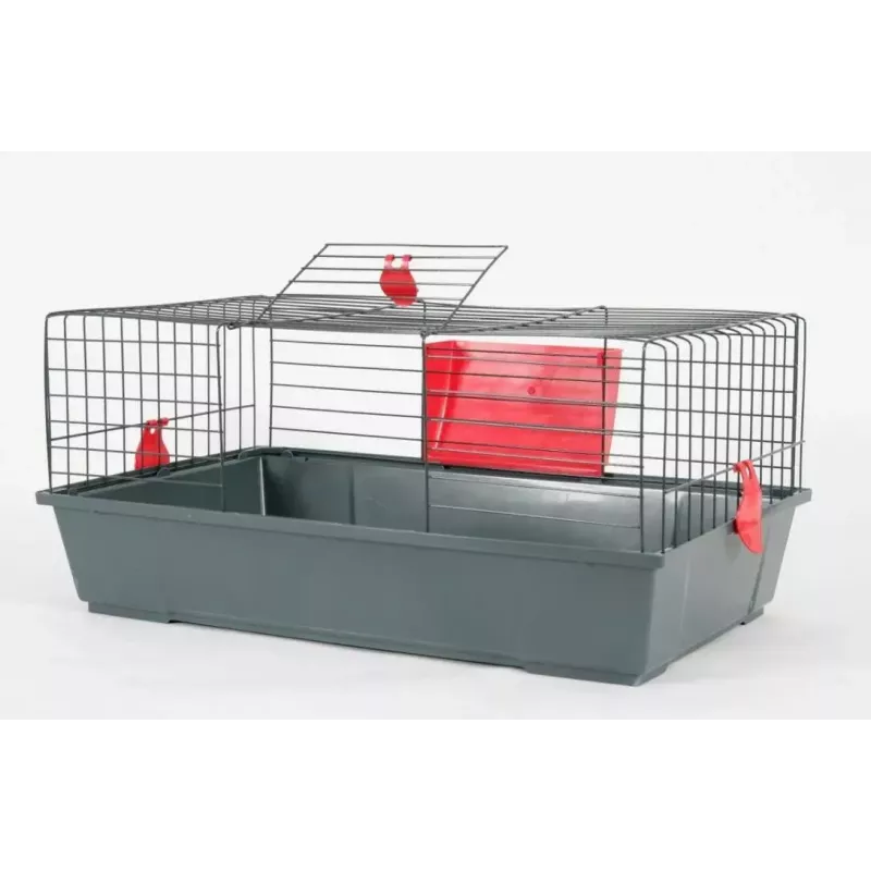 Jaula para roedores ZOLUX Classic 80 — jaula de dos pisos metal/plástico, 800×430×330 mm, separación de barrotes 31 mm, gris/rojo