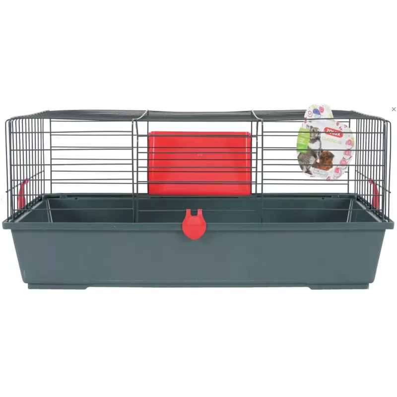 Jaula para roedores ZOLUX Classic 80 — jaula de dos pisos metal/plástico, 800×430×330 mm, separación de barrotes 31 mm, gris/rojo