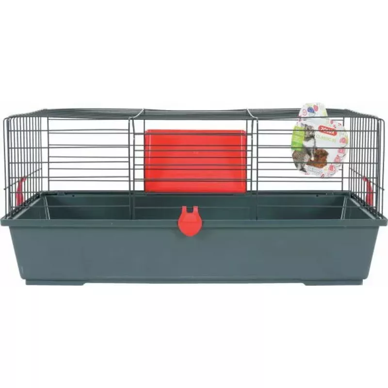 Jaula para roedores ZOLUX Classic 80 — jaula de dos pisos metal/plástico, 800×430×330 mm, separación de barrotes 31 mm, gris/rojo