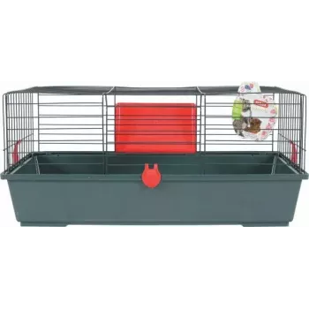 Jaula para roedores ZOLUX Classic 80 — jaula de dos pisos metal/plástico, 800×430×330 mm, separación de barrotes 31 mm, gris/rojo