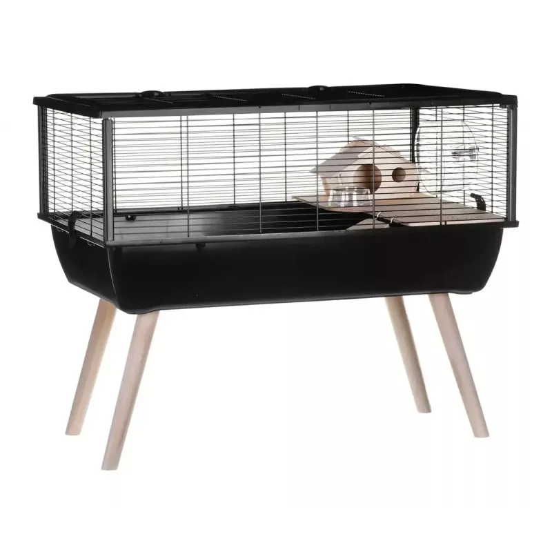 Jaula para roedores ZOLUX Neo Nigha small H36 negra, madera, B780×T360×H480 mm, rueda incluida