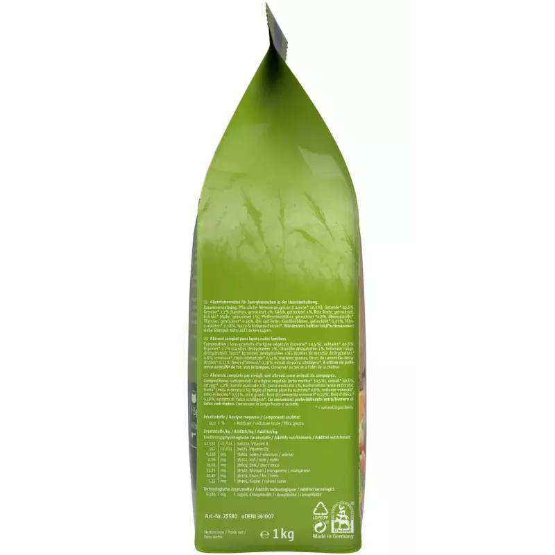 Pienso seco para conejos enanos Vitakraft 25542 — 3 kg, sabor cereales, sin conservantes, bolsa resistente, 14% fibra bruta
