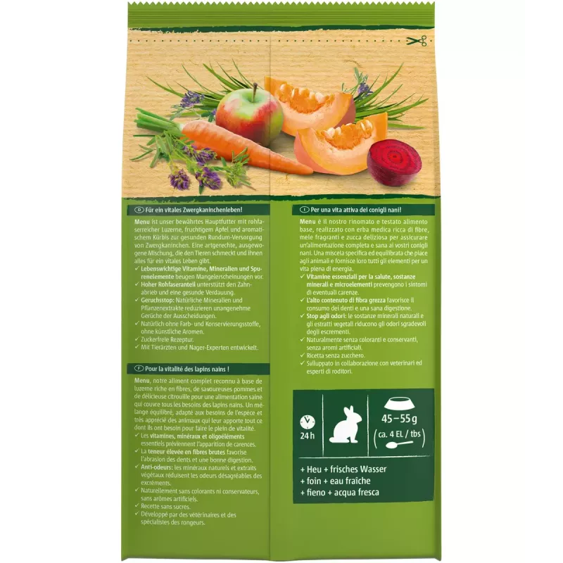 Pienso seco para conejos enanos Vitakraft 25542 — 3 kg, sabor cereales, sin conservantes, bolsa resistente, 14% fibra bruta