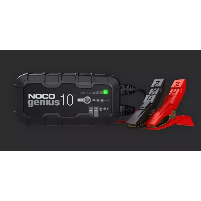 Cargador de batería NOCO GENIUS10 EU 10 A para baterías de 6V y 12V — mantenimiento y desulfatación, 150 W, Li-Ion/AGM/Gel, resistente al agua IPX
