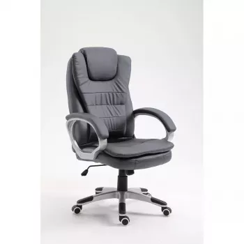 Silla de oficina giratoria con calefacción ActiveJet YK7304 — asiento y respaldo acolchados de piel gris, respaldo ajustable, elevador de gas 45–55 cm