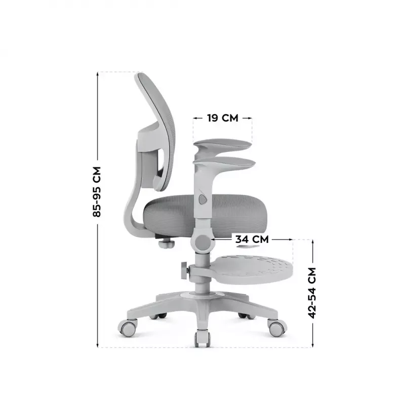 Silla giratoria mark adler Junior 5.0 — respaldo ergonómico de malla, asiento de espuma, altura ajustable 42–54 cm, gris