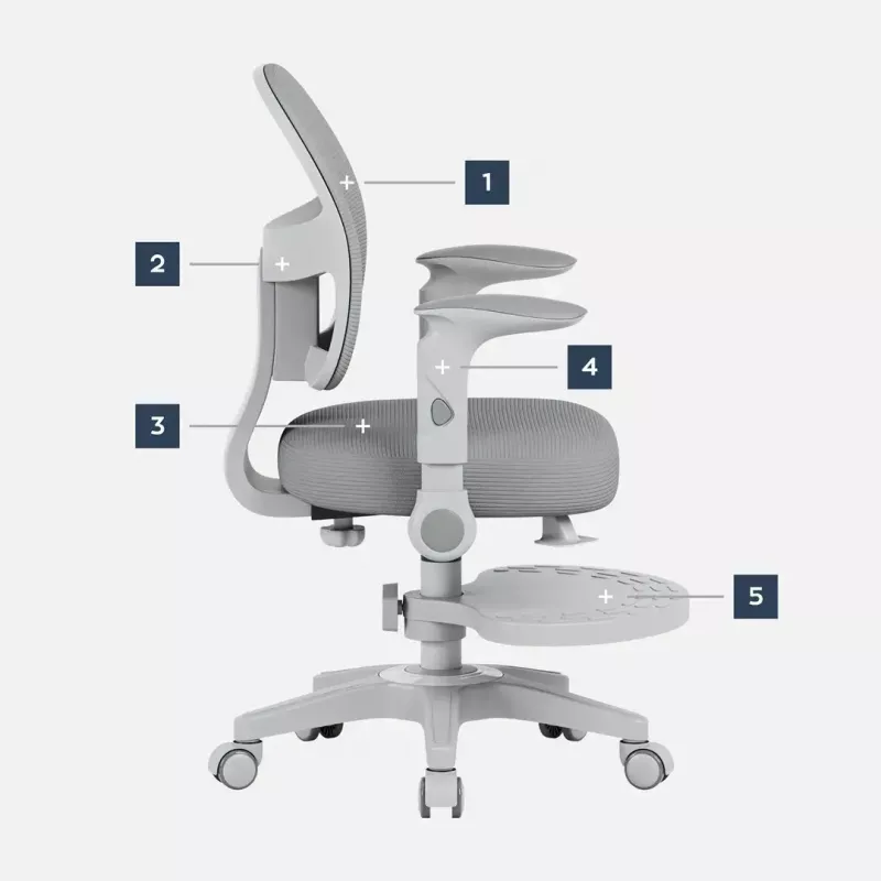 Silla giratoria mark adler Junior 5.0 — respaldo ergonómico de malla, asiento de espuma, altura ajustable 42–54 cm, gris