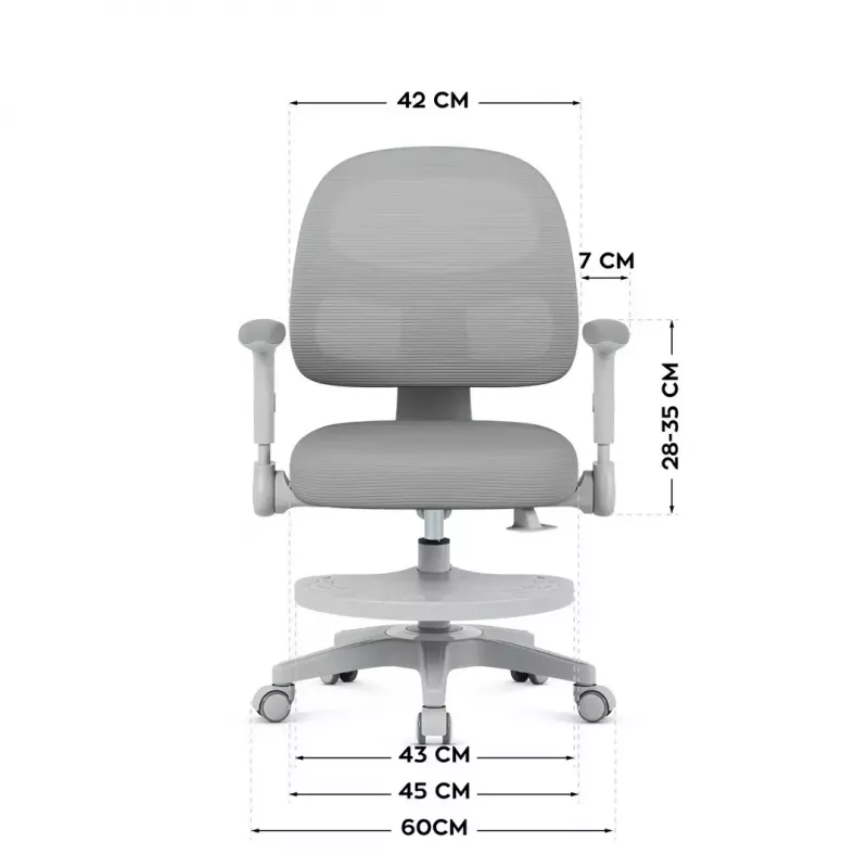 Silla giratoria mark adler Junior 5.0 — respaldo ergonómico de malla, asiento de espuma, altura ajustable 42–54 cm, gris