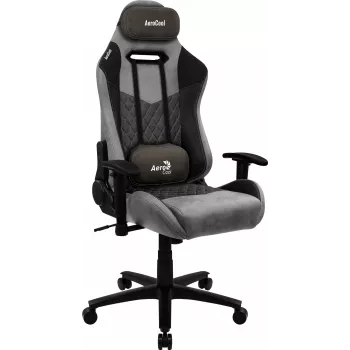 Silla gaming AEROCOOL DUKE AeroSuede negra/gris – reposabrazos 2D, mecanismo mariposa, peso máximo de usuario 150 kg