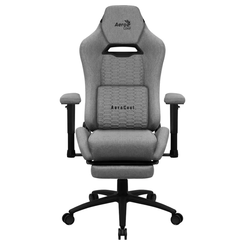 Silla gaming ergonómica premium Aerocool ROYALASHGR con reposapiés, tecnología Aeroweave, gris