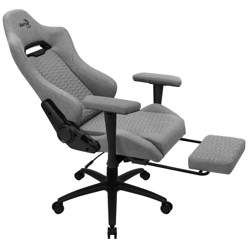Silla gaming ergonómica premium Aerocool ROYALASHGR con reposapiés, tecnología Aeroweave, gris