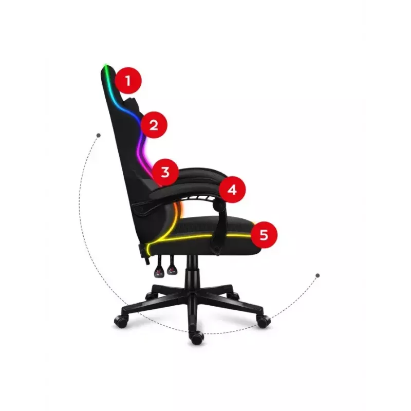 Huzaro Force 4.4 RGB silla gaming, tela, carga máxima 130 kg, altura 125 cm, negro