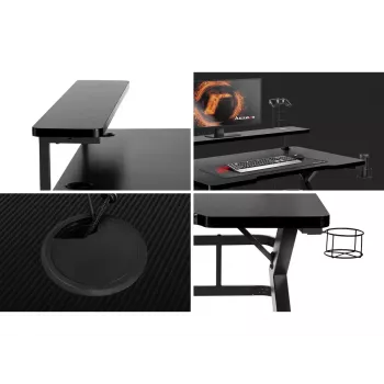 Escritorio gaming Huzaro Hero 5.0 negro — estructura recta de aluminio, tablero de fibra de carbono 1200×600 mm