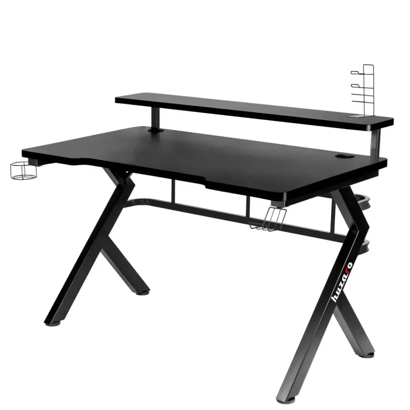 Escritorio gaming Huzaro Hero 5.0 negro — estructura recta de aluminio, tablero de fibra de carbono 1200×600 mm