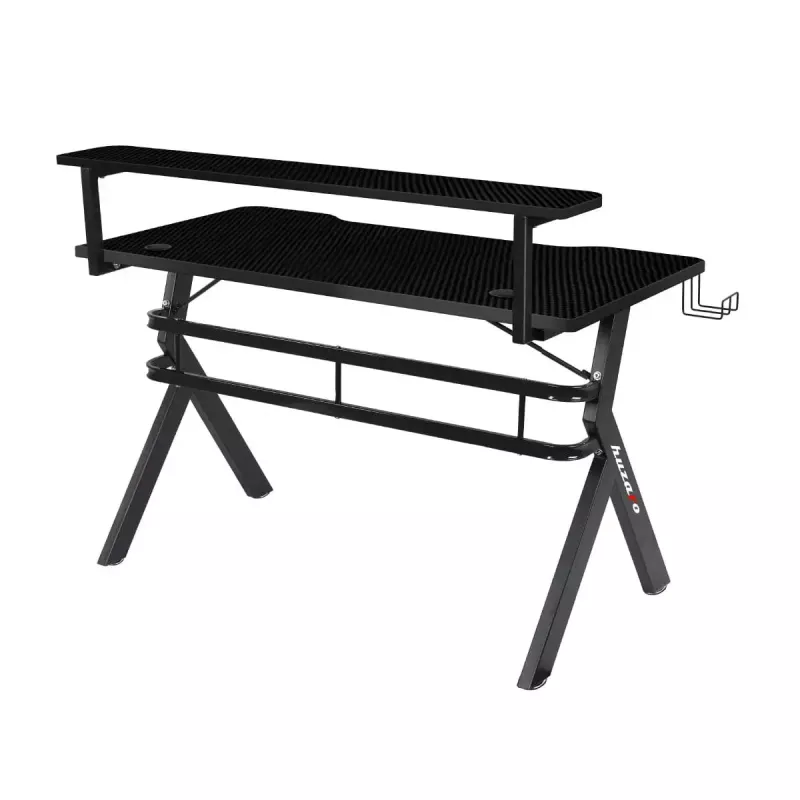 Escritorio gaming Huzaro Hero 5.0 negro — estructura recta de aluminio, tablero de fibra de carbono 1200×600 mm