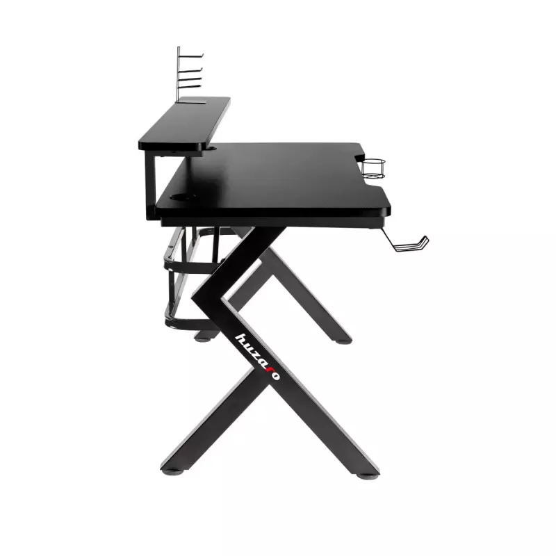 Escritorio gaming Huzaro Hero 5.0 negro — estructura recta de aluminio, tablero de fibra de carbono 1200×600 mm